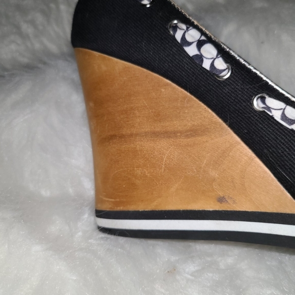 Y2K Coach Size 8.5 Black Fabric Wood Wedge - Picture 10 of 10